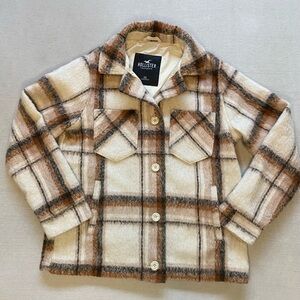 Hollister Plaid Shacket Cream and Brown
